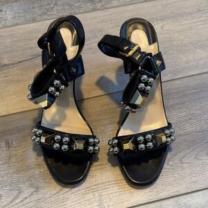 Christian Louboutin Black Pearl & Pyramid-Stud Sandals. 2 inch heel.